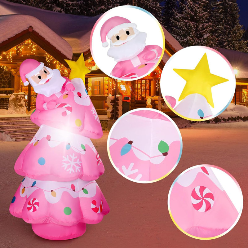 The Holiday Aisle 5.6FT Christmas Tree Inflatable Outdoor Decorations Blow Up Pink Christmas Tree With Santa Star Colorful Candy Built In LED Lights Xmas Yard Garden Lawn Outdoor Indoor Holiday Party ...